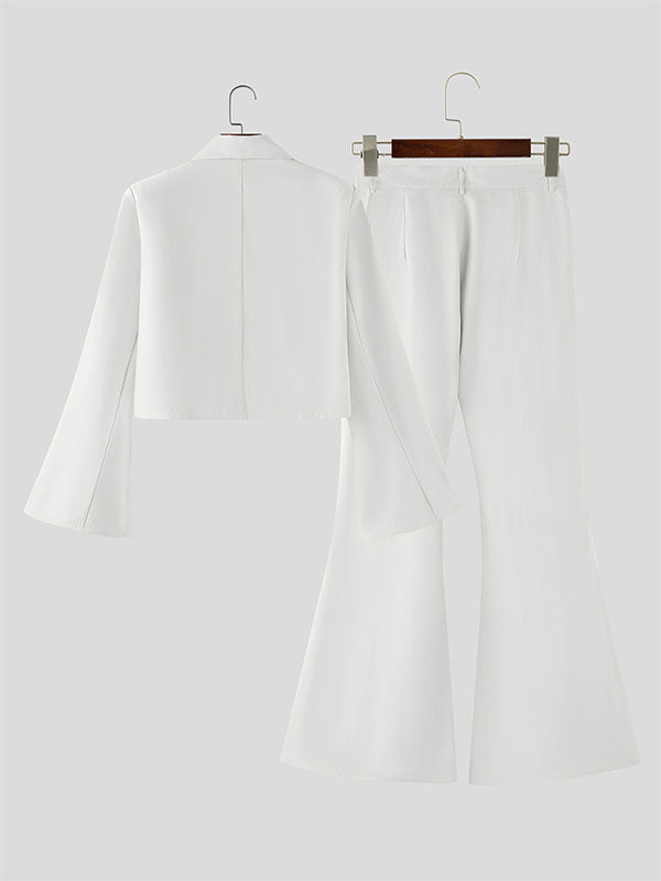 Men's Solid Color Flared Sleeve Two Pieces Outfit SKUL24595