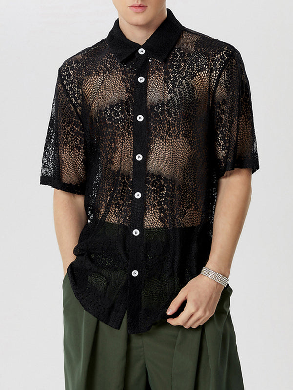 Mens Lace See Through Short Sleeve Shirt SKUK58645