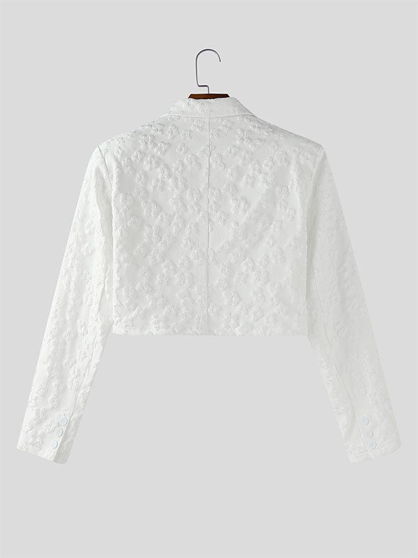 Men's Jacquard Texture Cropped Long Sleeve Blazer SKUL25814