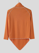 Men's Leather Buckle Patchwork Irregular Hem Long Sleeve T-Shirt SKUL30456