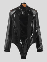 Mens Faux Leather Mesh Patchwork Bodysuit SKUK40075