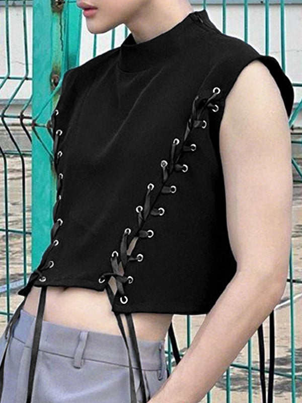 Mens Solid Color Drawstring Cropped Tank SKUL07544