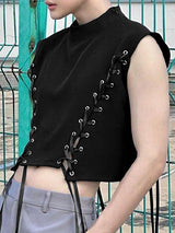 Mens Solid Color Drawstring Cropped Tank SKUL07544