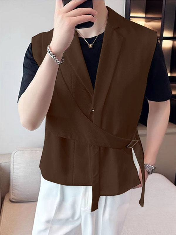 Mens Casual Solid Color Suit Collar Waistcoat SKUK76107