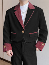 [Pre-order] Men's Retro Preppy Art Exhibition Contrast Striped Lapel Foldover Cuff Cropped Blazer SKUL89034