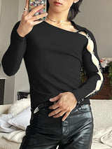 Men's Solid Color Hook Button Design Long Sleeve T-shirt SKUL43929