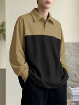 Men's Contrast Color Turn Down Collar Long Sleeve Shirt SKUL42666