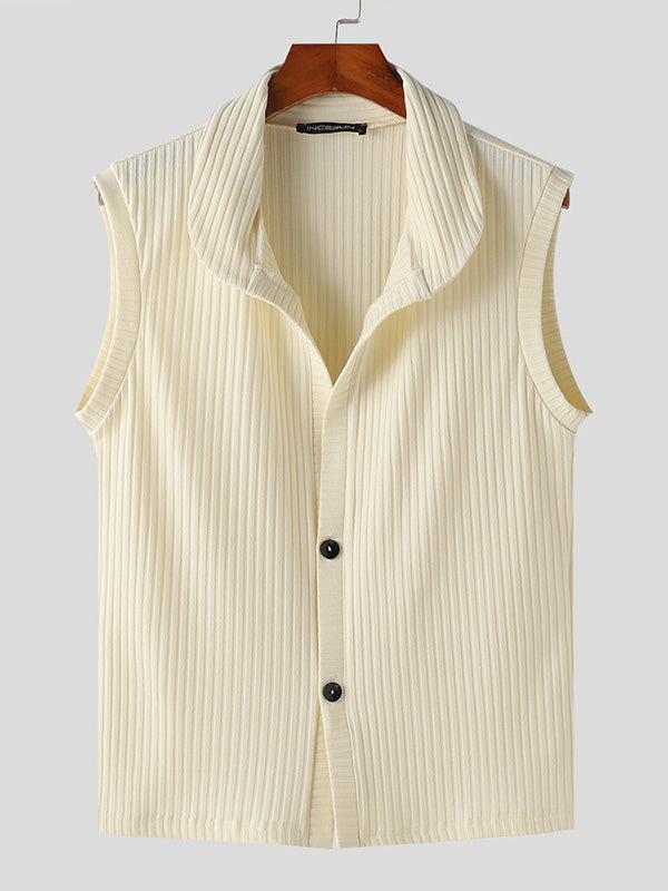 Mens Striped V-Neck Lapel Sleeveless Tank SKUK65899