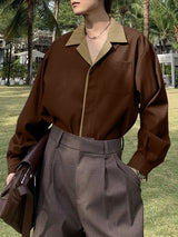 Men's Contrast Collar Striped Long Sleeve Shirt SKUL36458