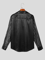 Mens Glitter Mesh Patchwork See Through Shirt SKUK46411