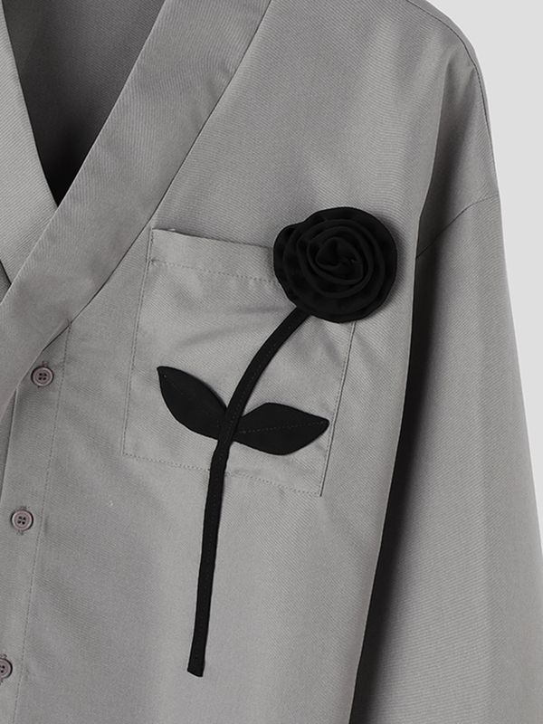 Men's 3D Long-Stem Rose Patch Overlap Shirt SKUL61944