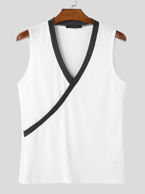 Mens Knit Ribbed Color-Blocked Tank SKUL04168