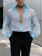 Men's Avant-Garde Sheer Organza Bishop Sleeve Romantic Regency Shirt SKUL56302