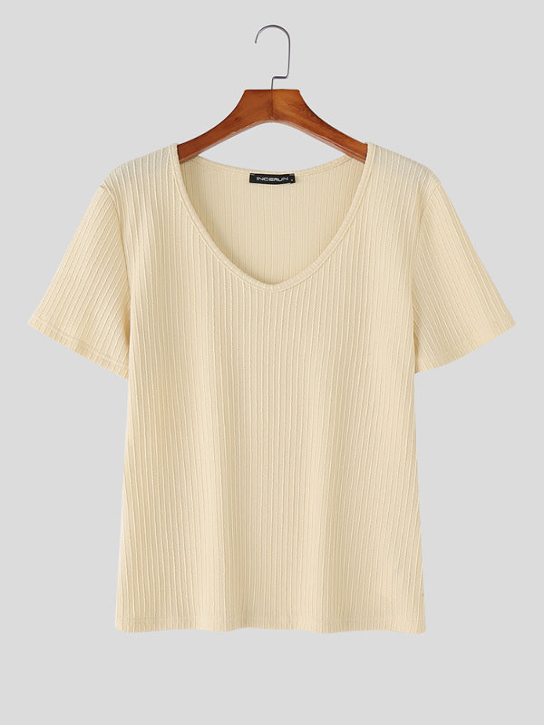 Mens Textured V-Neck Short Sleeve T-Shirt SKUL13340