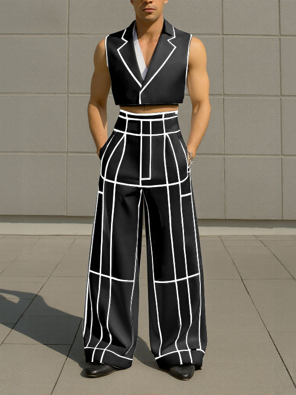 Mens Bold Stripe Cropped Casual Two Pieces Outfit SKUL23547