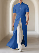 Mens Solid Color Long Hem Split Short-Sleeve Blazer SKUL22523