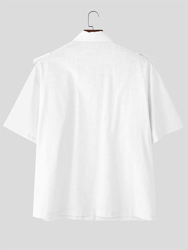 Mens Ruffle Hem Patchwork Short Sleeve Shirt SKUL08503