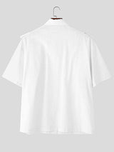 Mens Ruffle Hem Patchwork Short Sleeve Shirt SKUL08503