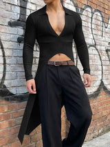 Men's Deconstructed Textured Long Hem Long Sleeve T-shirt SKUL53022