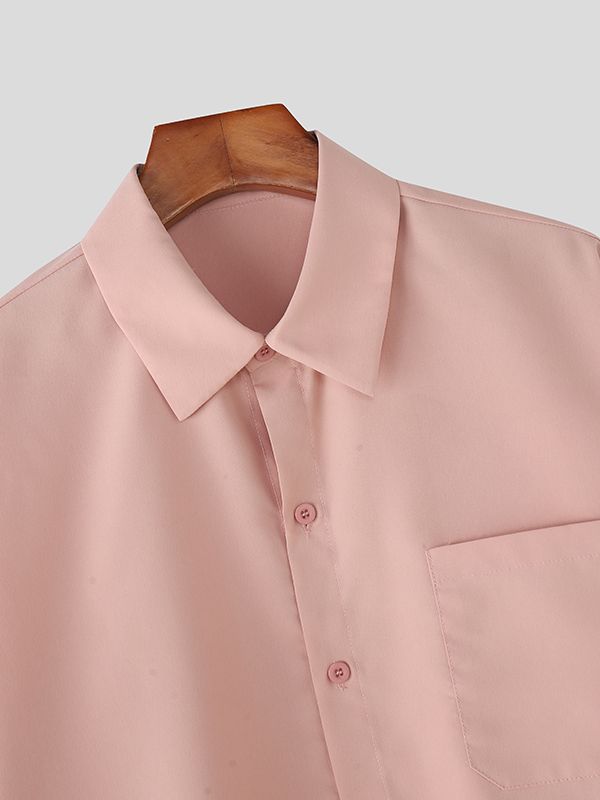 Men's Solid Color Loose Long Sleeve Shirt SKUL47908