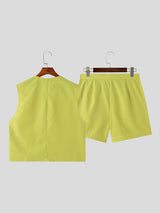 Mens Solid Color Cropped Two Pieces Outfit SKUK65717