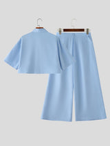 Men's Solid Color Asymmetric Frog Button Two Pieces Outfit SKUL57171