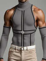 Men's Stripe Colorblock Turtleneck Tank SKUL23779