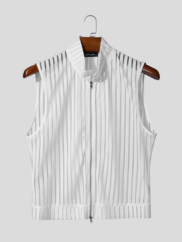 Men's Sheer Striped Zip Up Tank SKUL55297