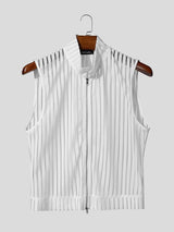 Men's Sheer Striped Zip Up Tank SKUL55297