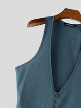 Men's Solid Color Casual Zip Sleeveless Jumpsuit SKUL24583