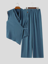 Men's Avant-Garde Asymmetrical Cowl Neck Two Pieces Outfit SKUL73739
