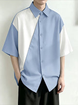 Men's Vintage Preppy Contrast Color Geometric Lapel Short Sleeve Shirt SKUL65873