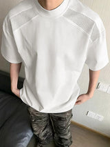 Men's Techwear Shoulder Mesh Panel Mock Neck Short Sleeve T-Shirt SKUL68988