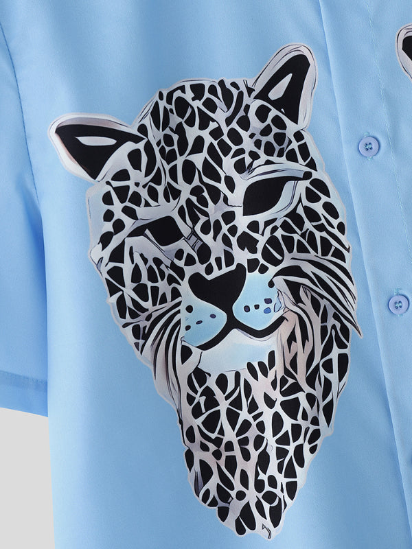 Mens Leopard Print Cropped Short Sleeve Shirt SKUL13702