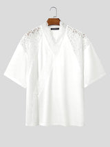 Men's Lace Sheer Shoulder Detail Cross-Collar Wrap Cardigan SKUL61195