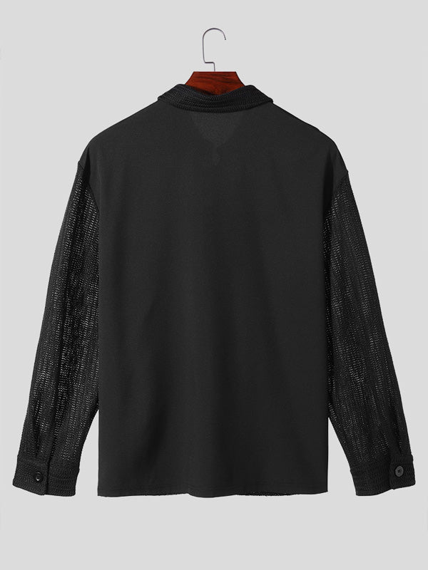 Mens Mesh Hollow-Out Knitted Long-Sleeve Shirt SKUK74684