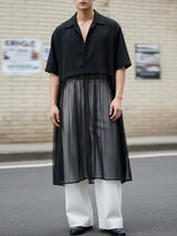 Men's Sheer Mesh Patchwork Short Sleeve Cardigan SKUL49877