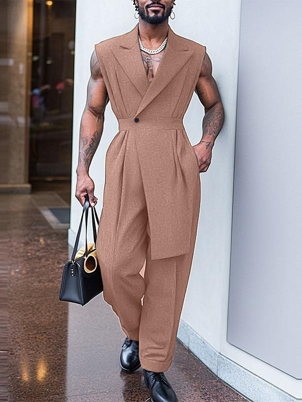 Mens Solid Color Textured Sleeveless Jumpsuit SKUL04905