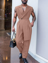 Mens Solid Color Textured Sleeveless Jumpsuit SKUL04905