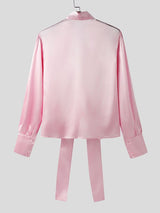 Men's Ribbon Tie Design Draped Neck Long Sleeve Shirt SKUL47590