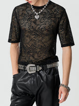 Mens Lace See Through Short Sleeve T-Shirt SKUK52803