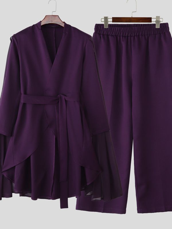 Men's Chiffon Sheer Flap Patchwork Two Pieces Outfit SKUL36616