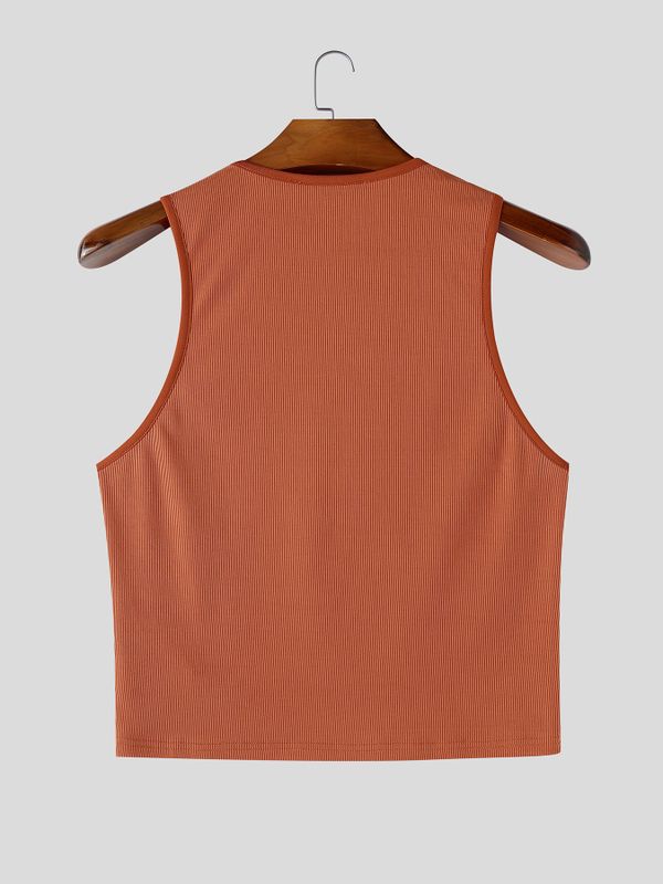 Men's Avant-Garde Tie Detail Cropped Ribbed Fitted Muscle Cargo Tank SKUL69668
