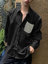 Men's Knit Versatile Vertical Stripe Long Sleeve Shirt SKUL32984