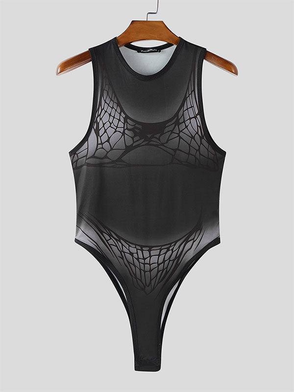 Men's Abstract Print Sleeveless Bodysuit SKUL21098