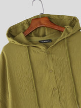 Men's Solid Color Hooded 3/4 Length Sleeve Shirt SKUL51722