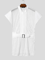 Men's Avant-Garde Strong-Shoulder Mesh-Panel Tactical Belted Techwear Waistcoat SKUL54772