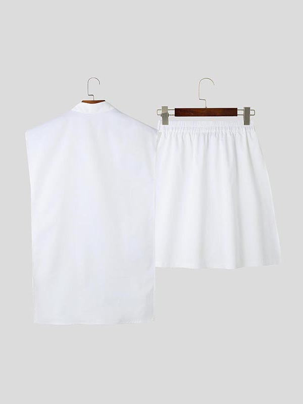 Mens Solid Color Long Hem Two Pieces Outfit SKUL06454