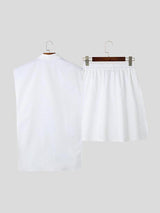 Mens Solid Color Long Hem Two Pieces Outfit SKUL06454