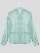 Men's Bow Patchwork Sheer Long Sleeve Shirt SKUL25105